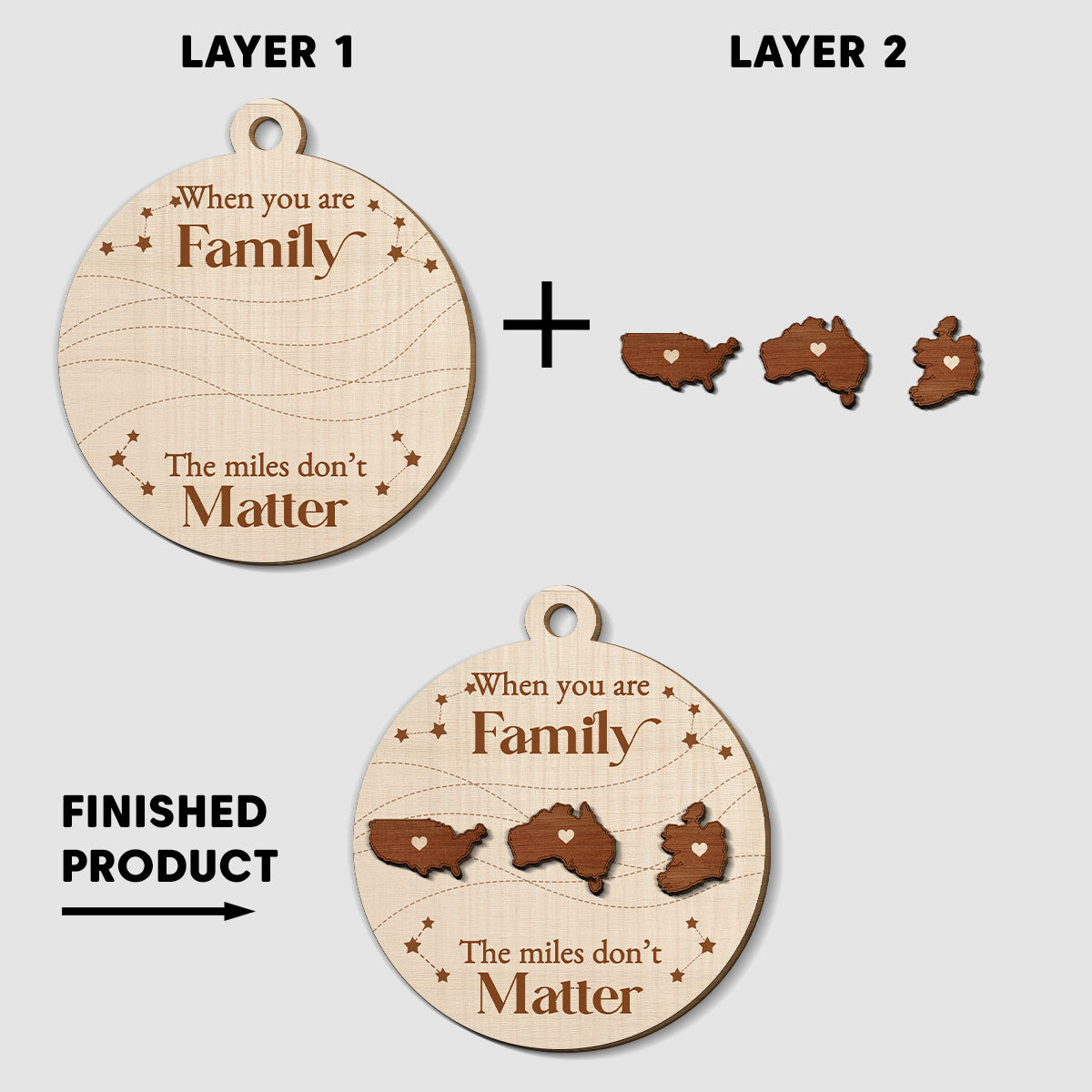 When You Are Family The Miles Do Not Matter International - Personalized Custom Freeshape 2-Layered Wood Ornament
