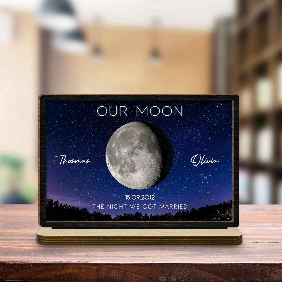Our Moon - Personalized Custom 2-Layer Wood Plaque With Flat Base