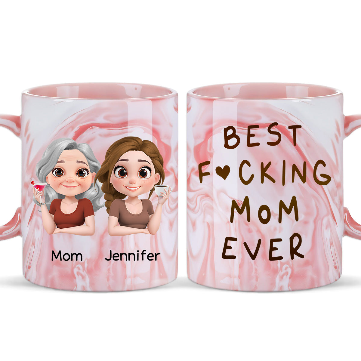 Best Mom Ever - Personalized Custom Pink Marble Mug