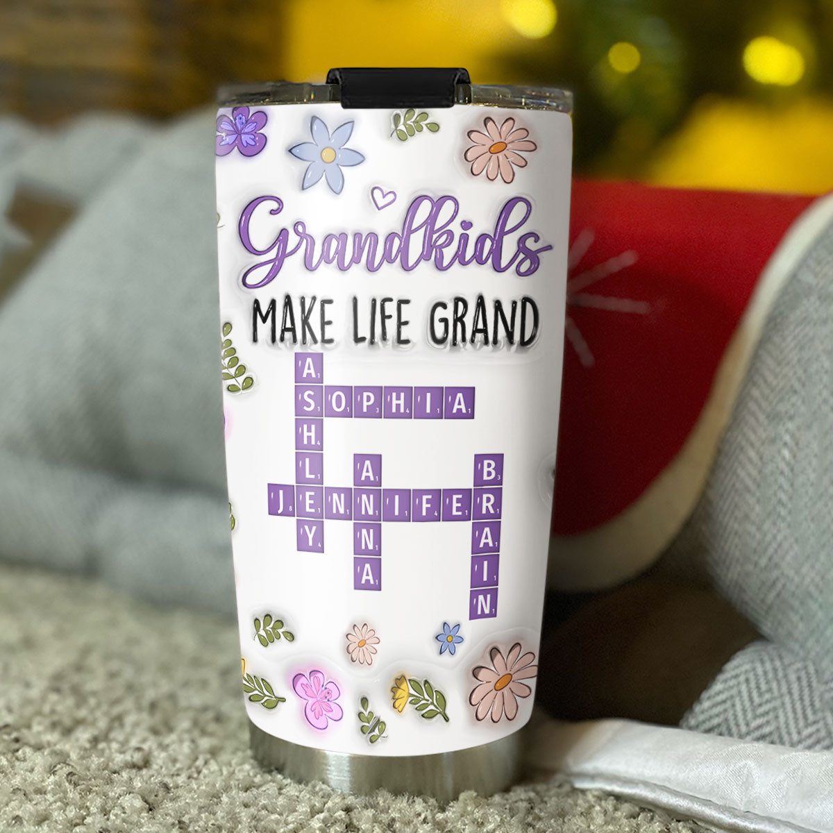 Grandkids Make Life Grand Crossword Puzzle - Personalized Custom 3D Inflated Effect Tumbler
