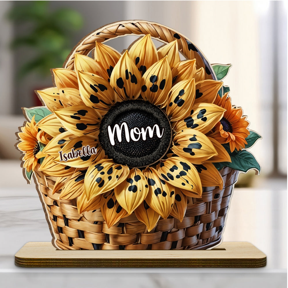Family Sunflower - Personalized Custom 2-Layer Wood Plaque With Flat Base