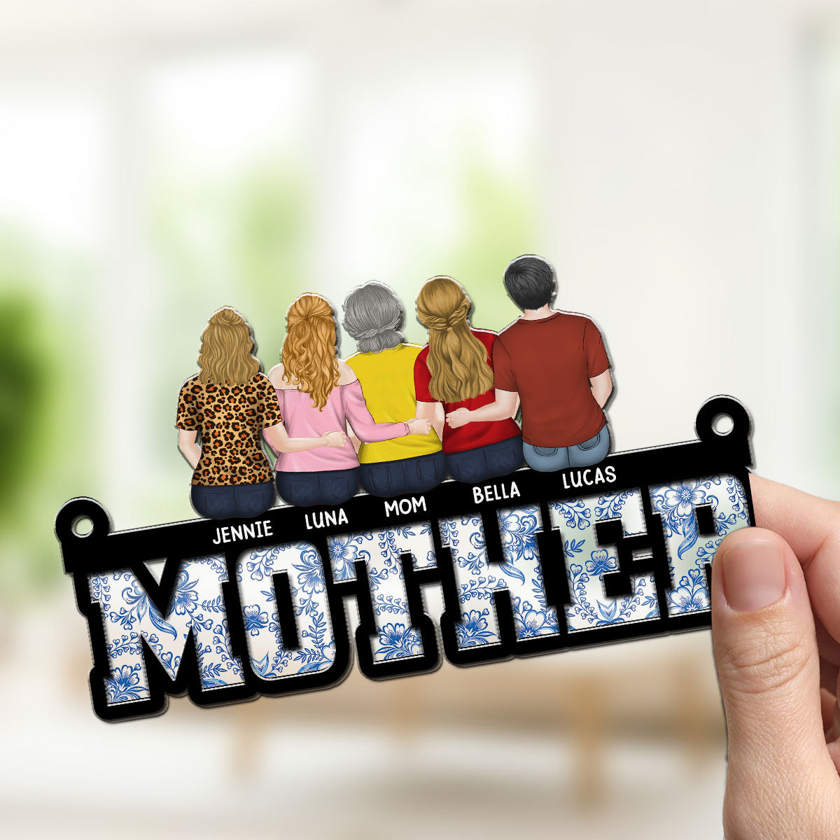 Mother And Daughter Sitting Together - Personalized Custom Suncatcher