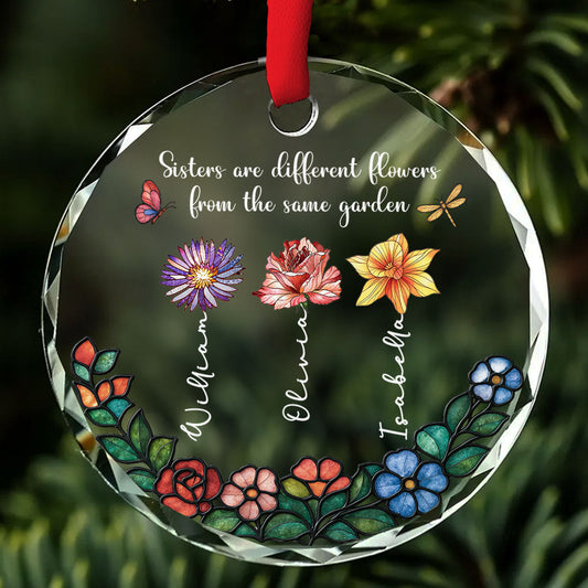 Sisters Shine In One Garden - Personalized Custom Glass Ornament