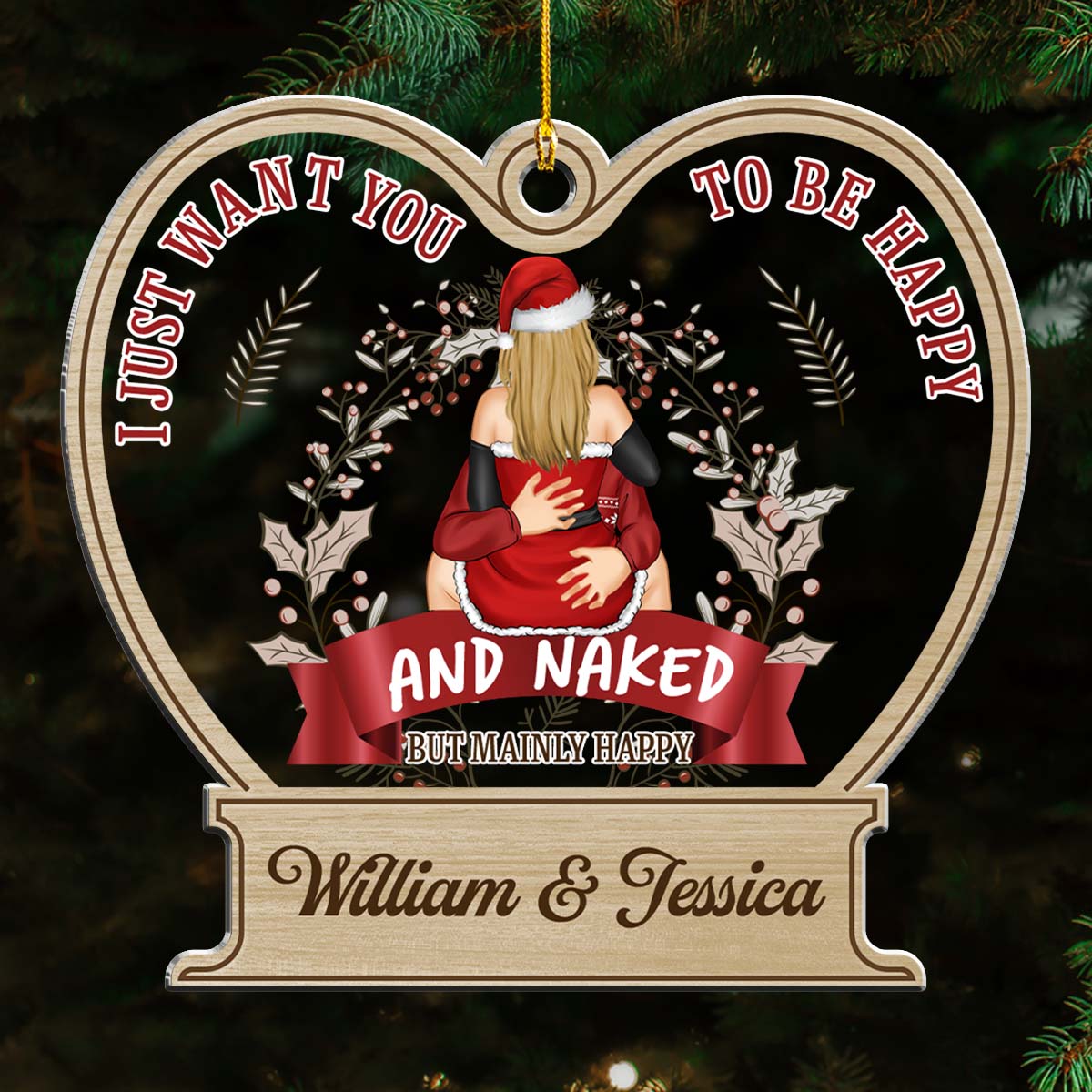 Naked But Mainly Happy - Personalized Custom Acrylic Ornament