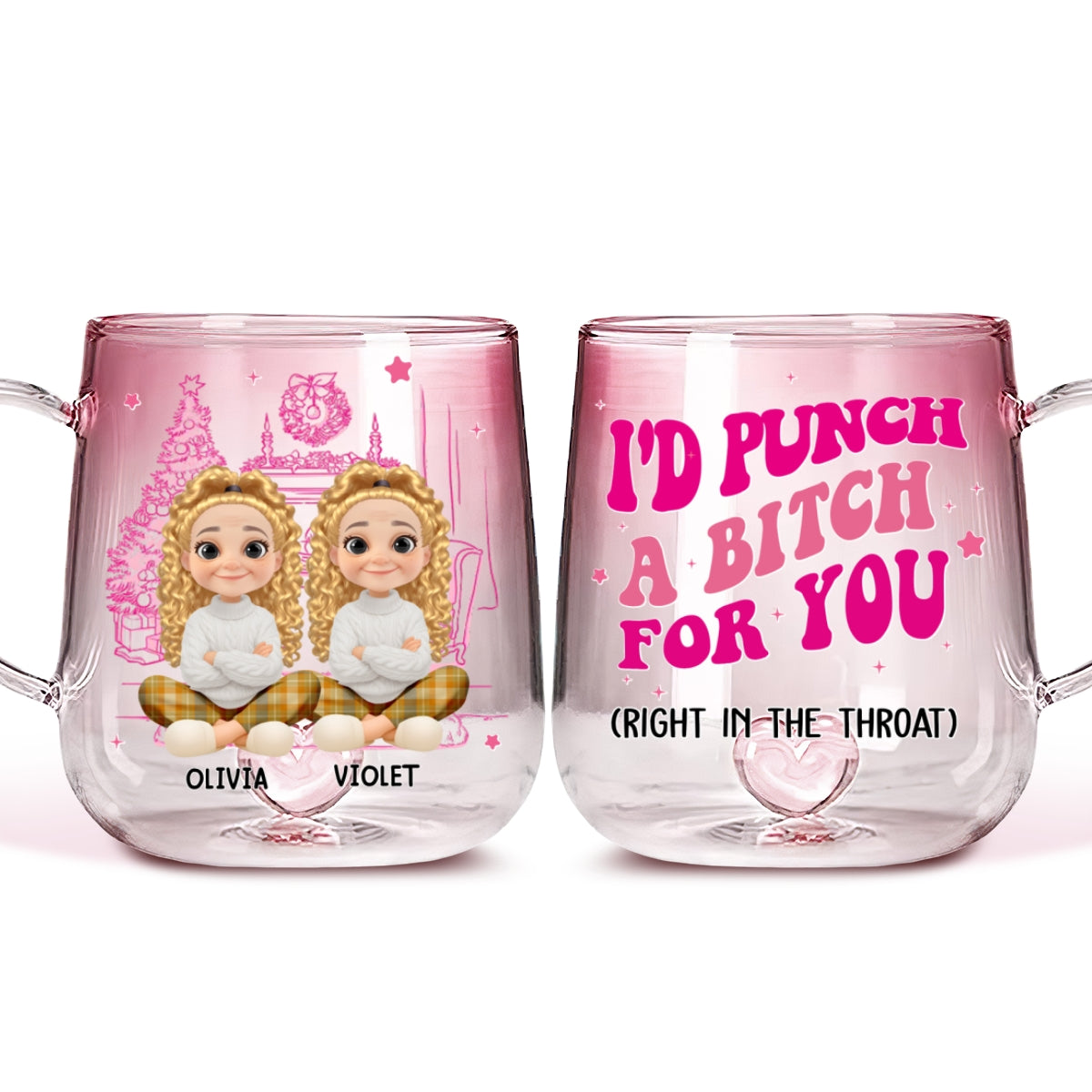 Besties In Pink - Personalized Custom Pink Gradient Glass Mug