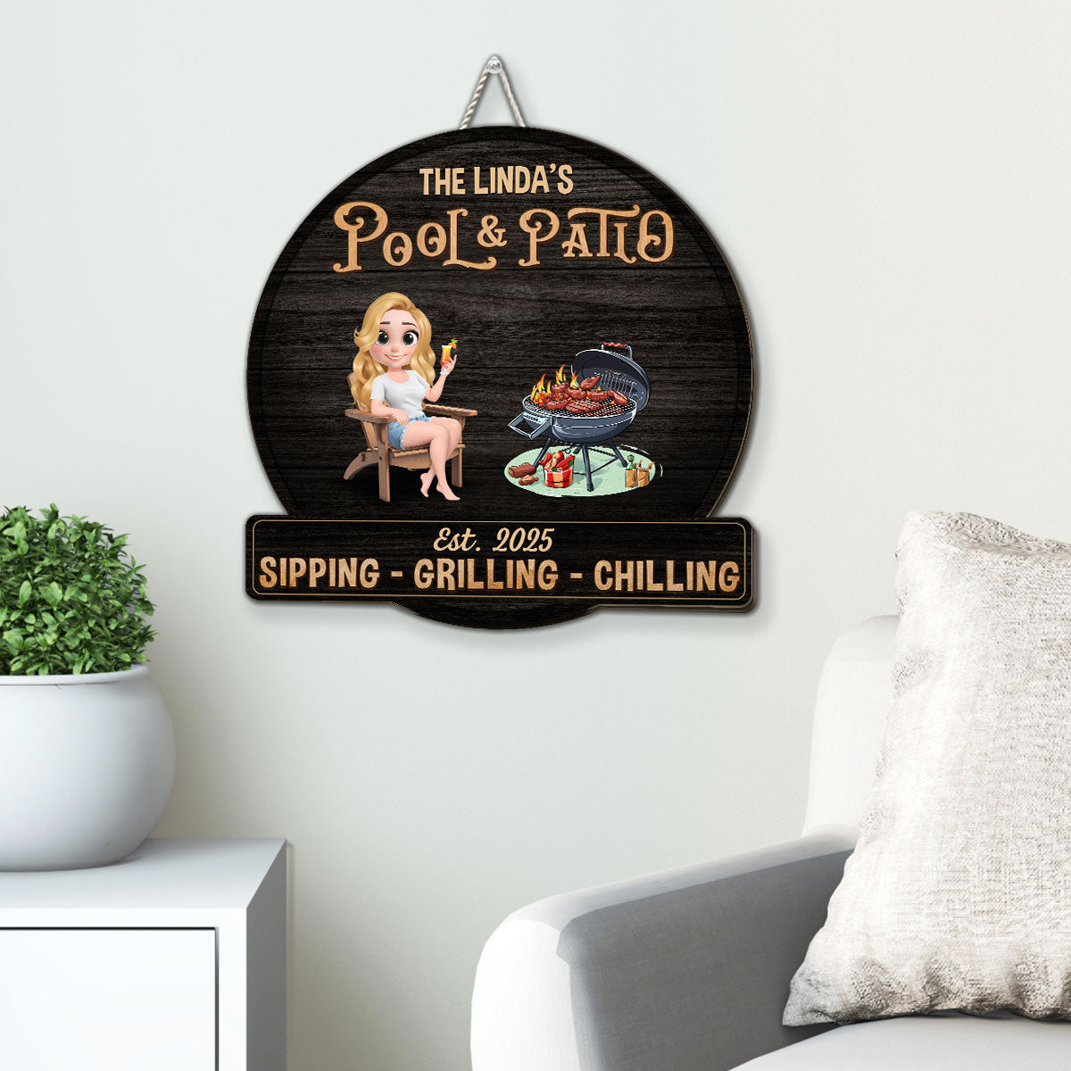 At Pool And Patio - Personalized Custom Wood Sign