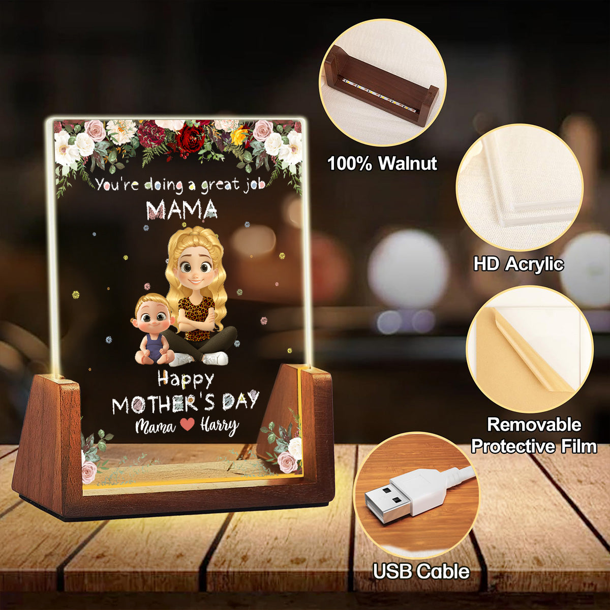 Great Mommy - Personalized Custom Plaque With Walnut Base