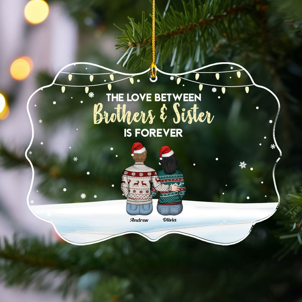 Family Never Apart In Heart - Personalized Custom Acrylic Ornament