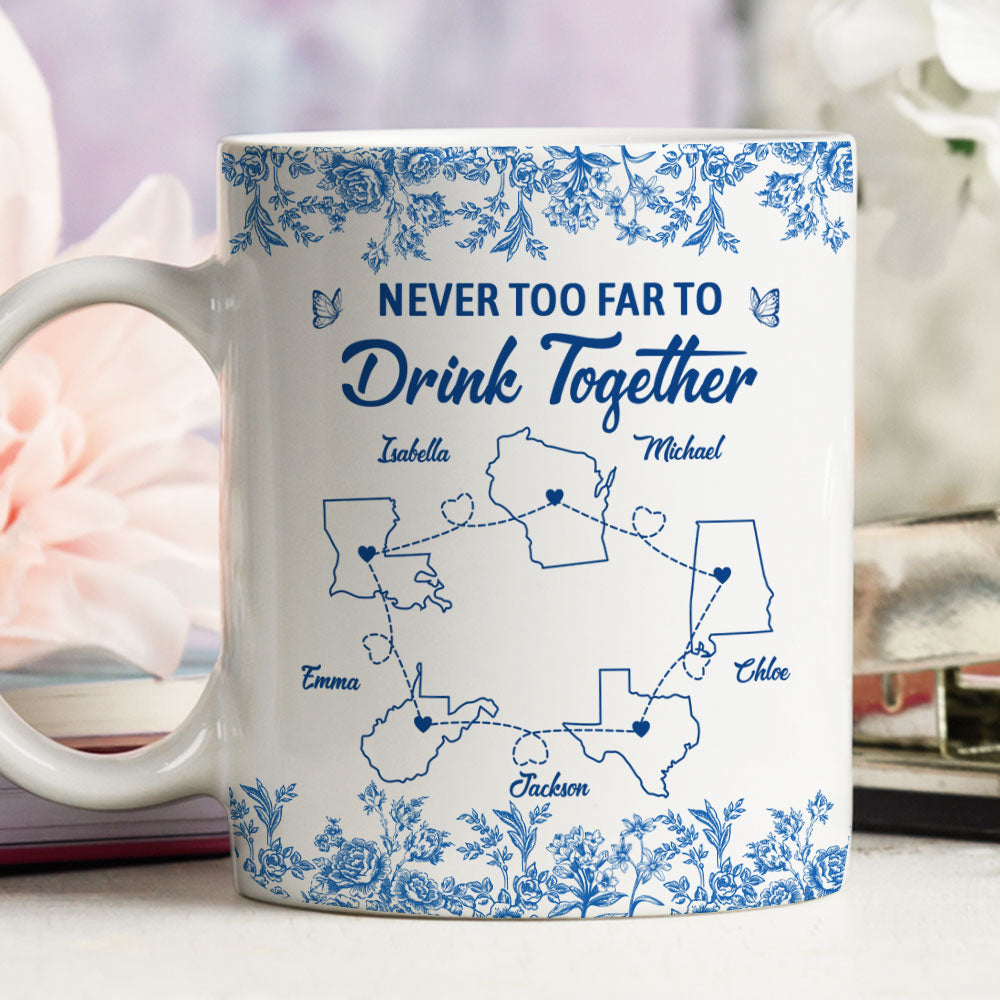 Never Too Far Toile Version - Personalized Custom Coffee Mug
