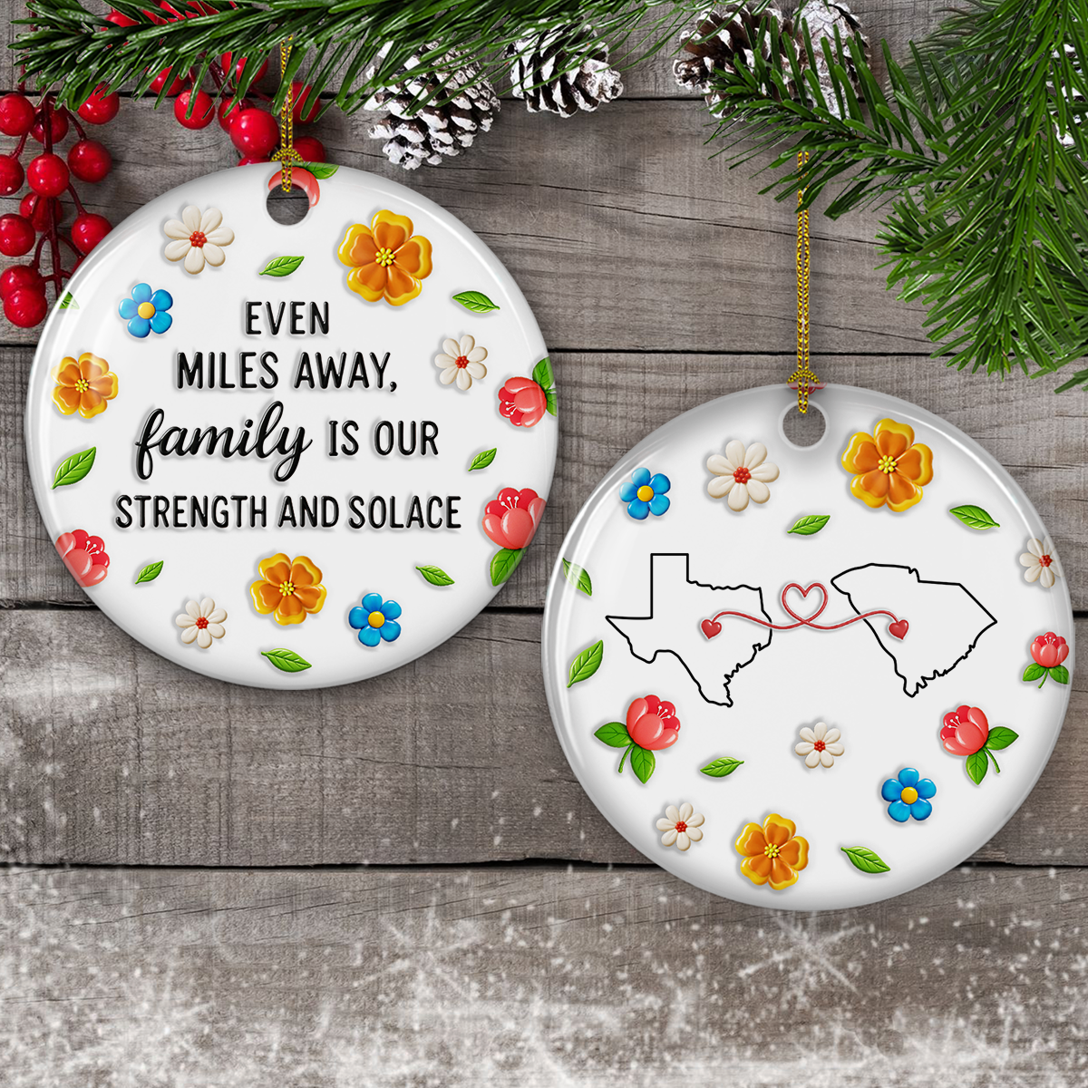 Family Ties Defy All Distance - Personalized Custom 3D Inflated Effect Ceramic Ornament