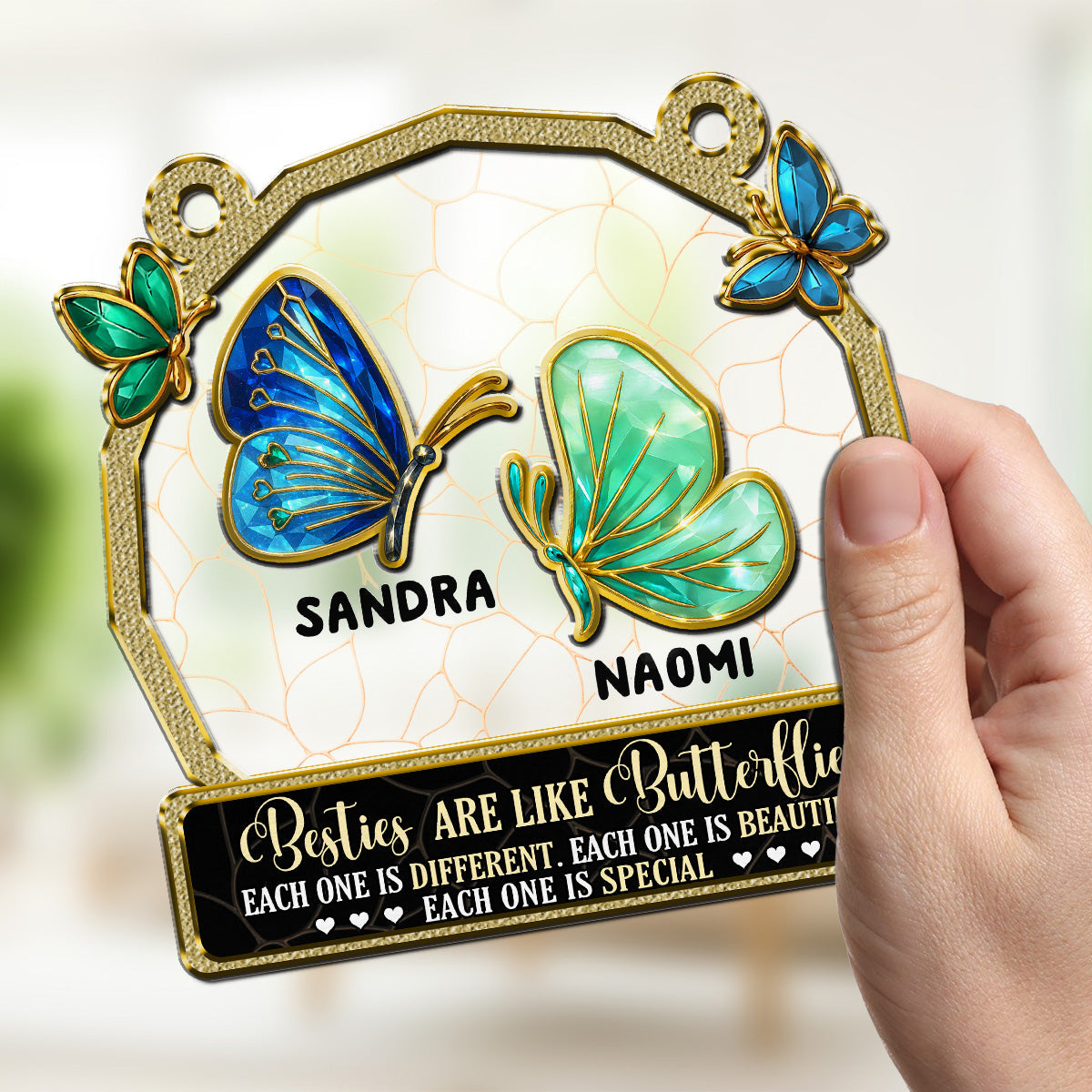 Besties Are Like Butterflies - Personalized Custom Suncatcher