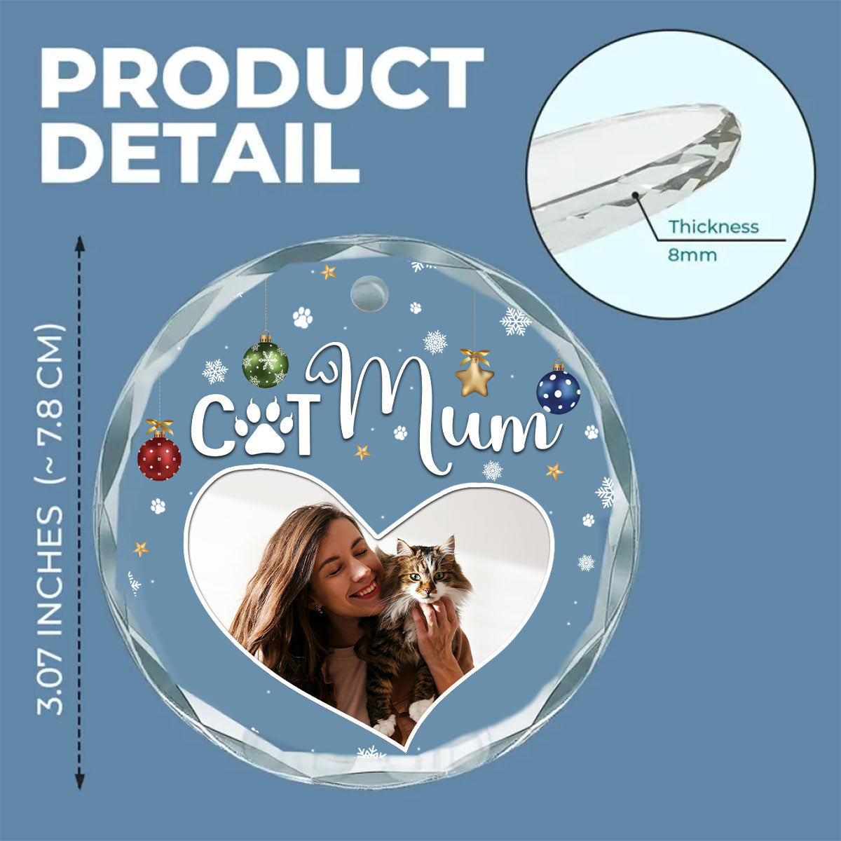 Cat Mom Photo - Personalized Custom Glass Ornament
