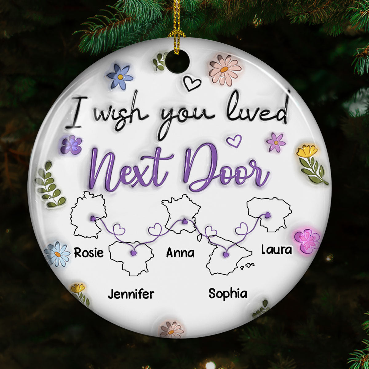I Wish We Lived Closer EU Countries Version - Personalized Custom 3D Inflated Effect Ceramic Ornament