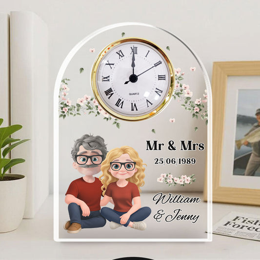 Mr And Mrs - Personalized Custom Acrylic Desk Clock Plaque