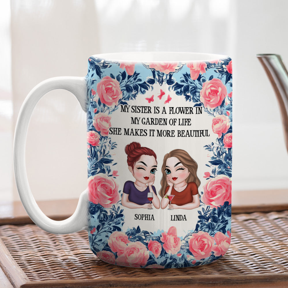 Sisters Bloom Beautifully - Personalized Custom Coffee Mug