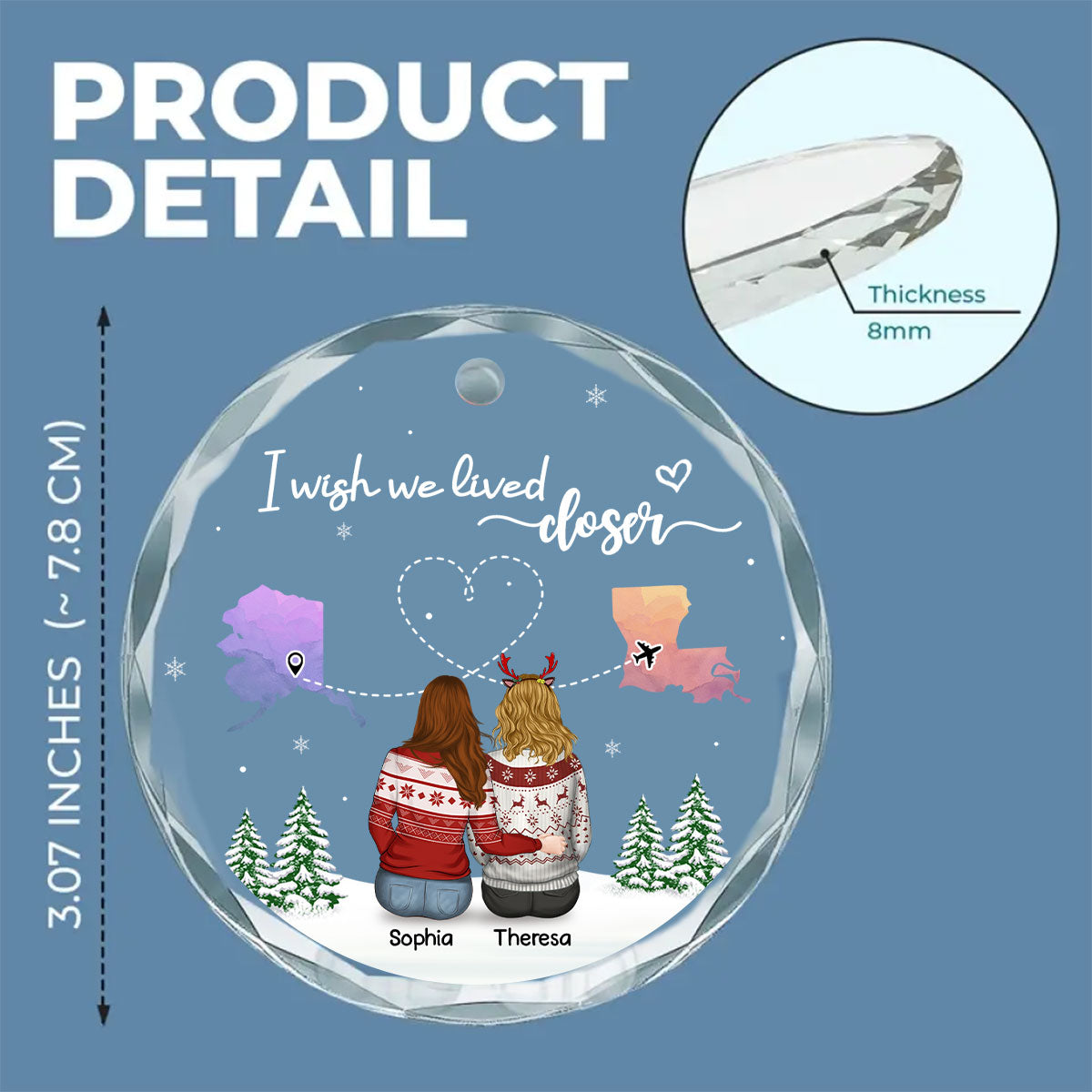 No Distance Between Friends - Personalized Custom Glass Ornament