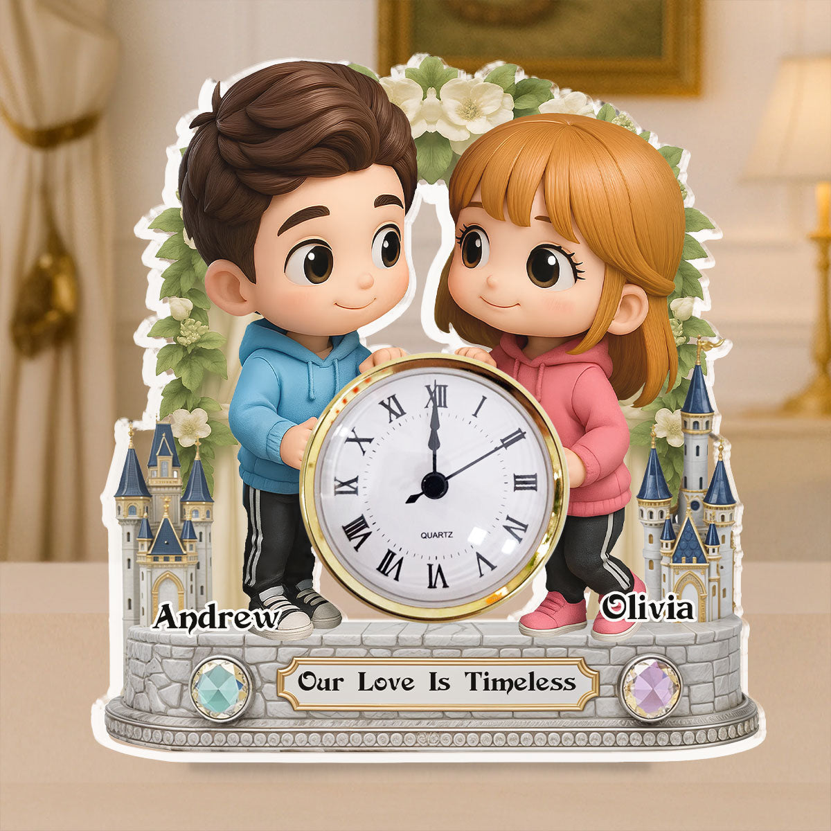 Cute Cartoon Couple - Personalized Custom Acrylic Desk Clock Plaque