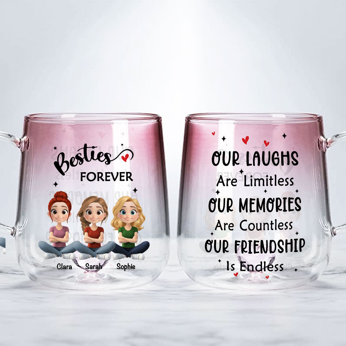 Limitless Friendship Glow - Personalized Custom Pink Gradient Glass Mug