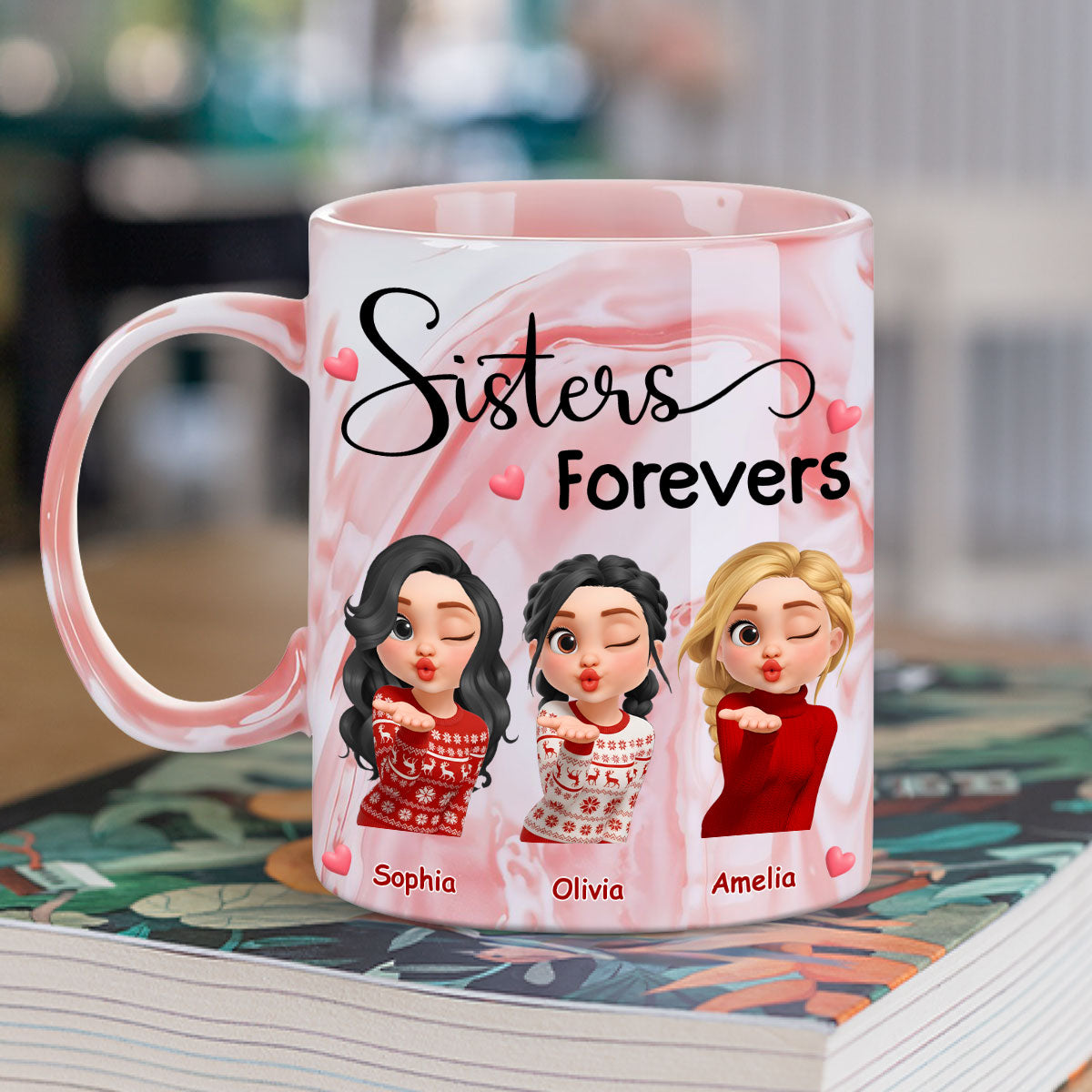 Sisters By Soul - Personalized Custom Pink Marble Mug