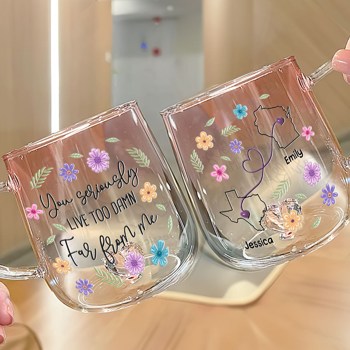 Wish You Lived Much Closer - Personalized Custom Pink Gradient Glass Mug