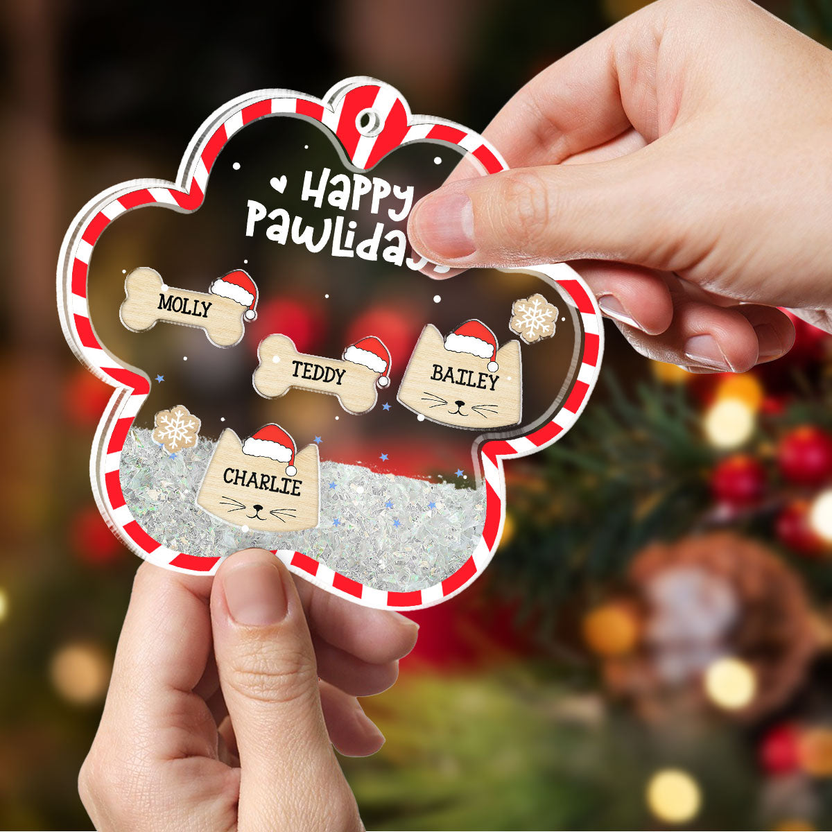 Happy Pawlidays - Personalized Custom Acrylic Shaker Ornament