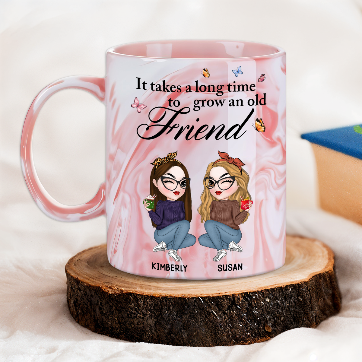 Lovely Besties - Personalized Custom Pink Marble Mug