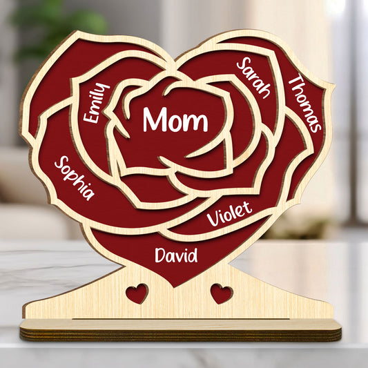 Family Flower - Personalized Custom 2-Layer Wood Plaque With Flat Base