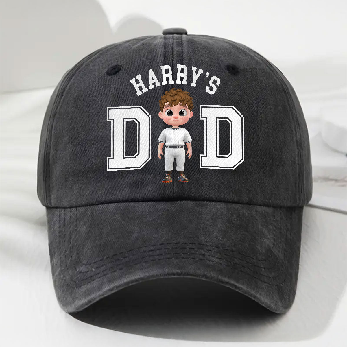 Belongs To The Baseball Dad - Personalized Custom Vintage Washed Denim Cap
