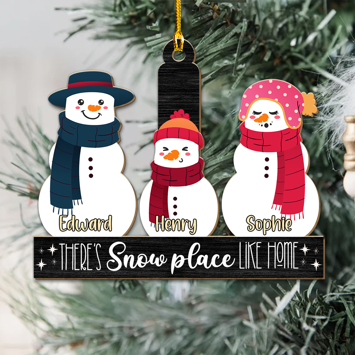 Snowman Family - Personalized Custom Wood Ornament