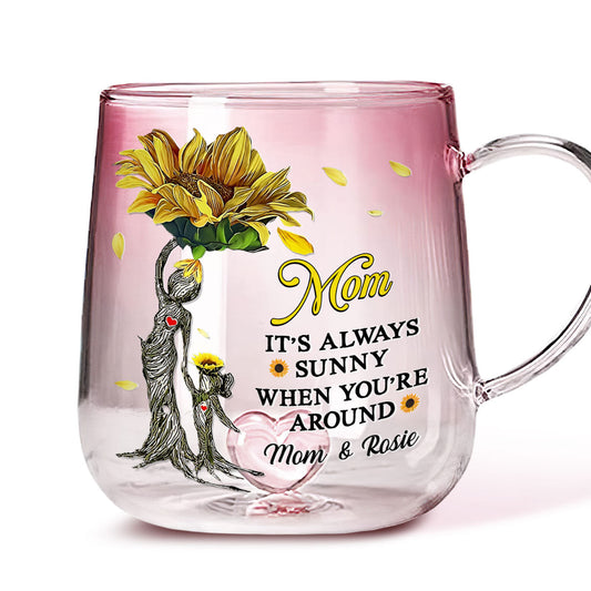 Sunflower Love - Personalized Custom Pink Gradient Glass Mug