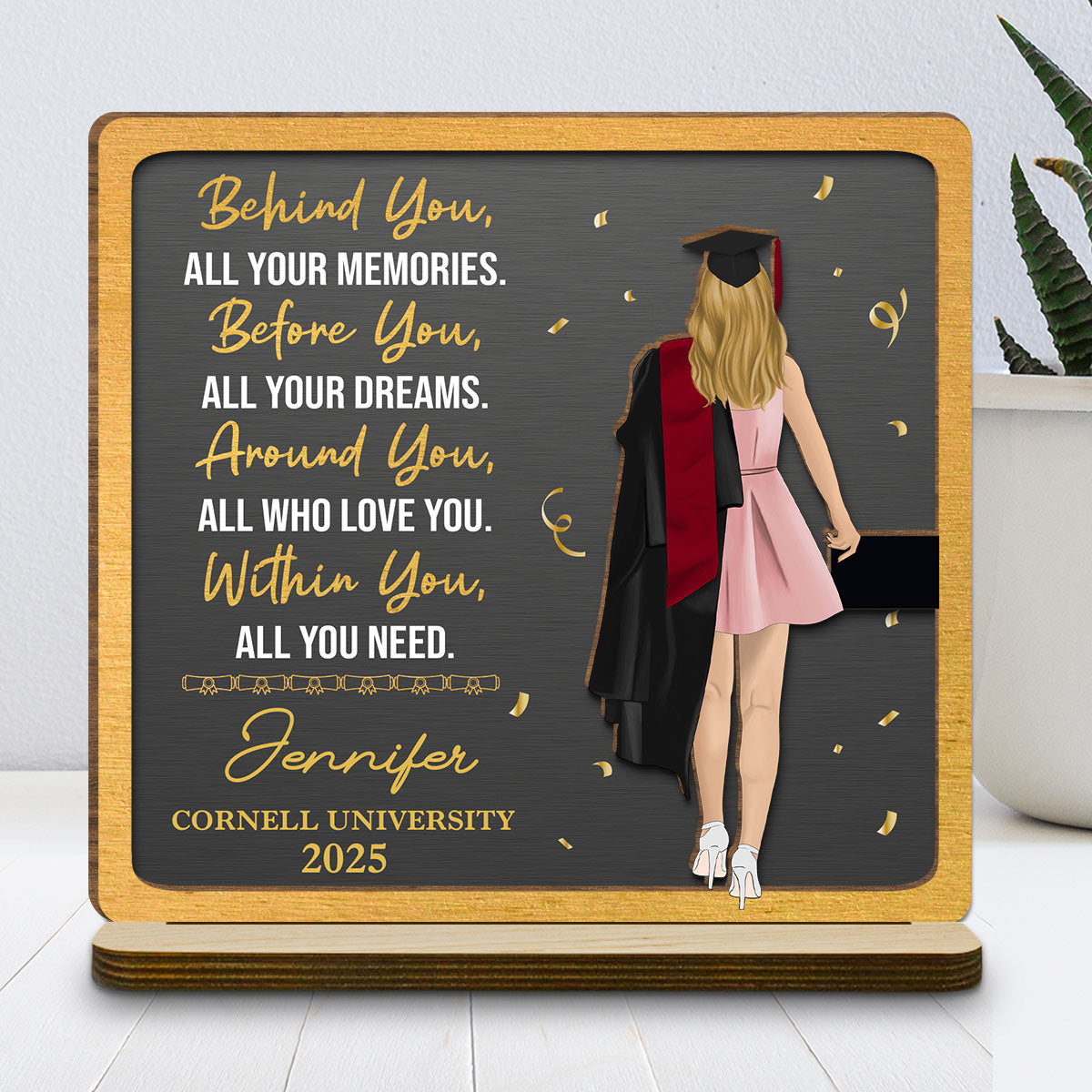 Memories Behind Dreams Ahead - Personalized Custom 2-Layer Wood Plaque With Flat Base