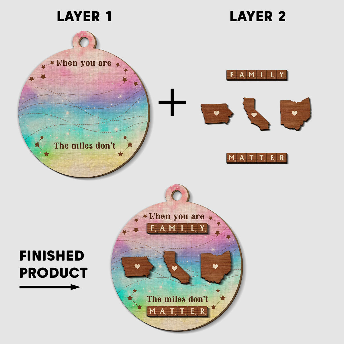 Miles Apart, But Hearts Always Together - Personalized Custom Freeshape 2-Layered Wood Ornament