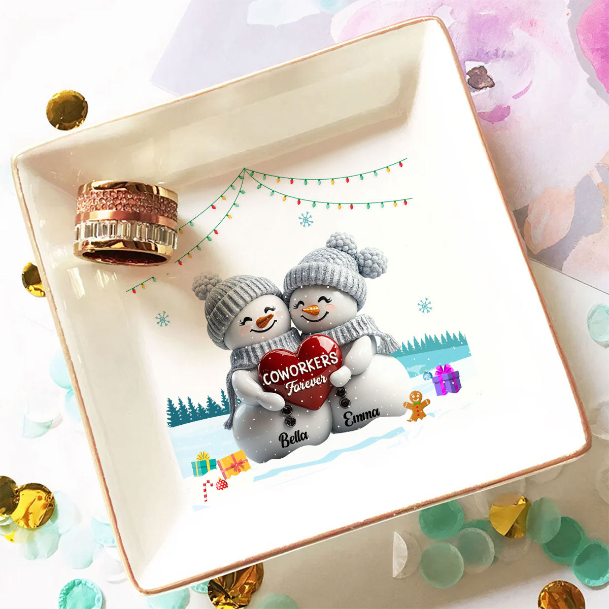 Christmas Snowman - Personalized Custom Jewelry Dish