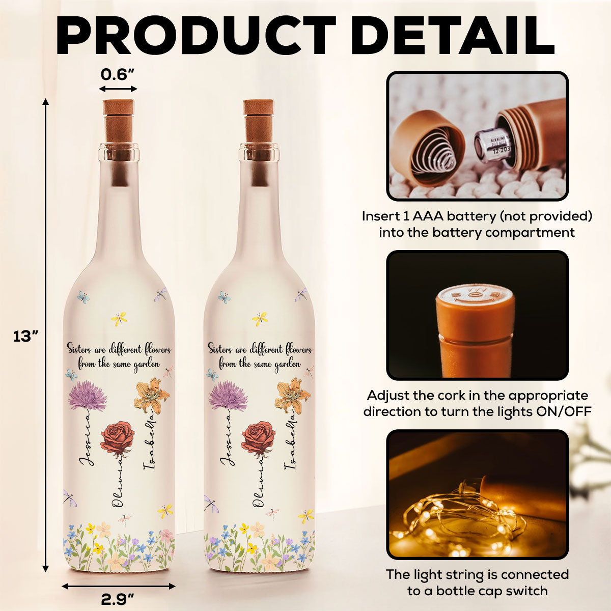 Sisters Are Different Flowers - Personalized Custom Bottle Lamp