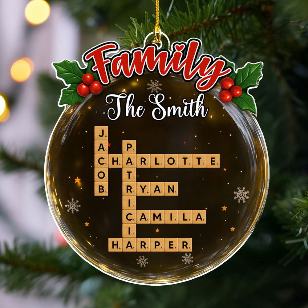 Crossword Style Family Keepsake - Personalized Custom Acrylic Ornament