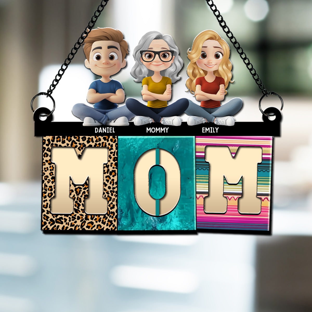 Mom With Cute Children - Personalized Custom Suncatcher