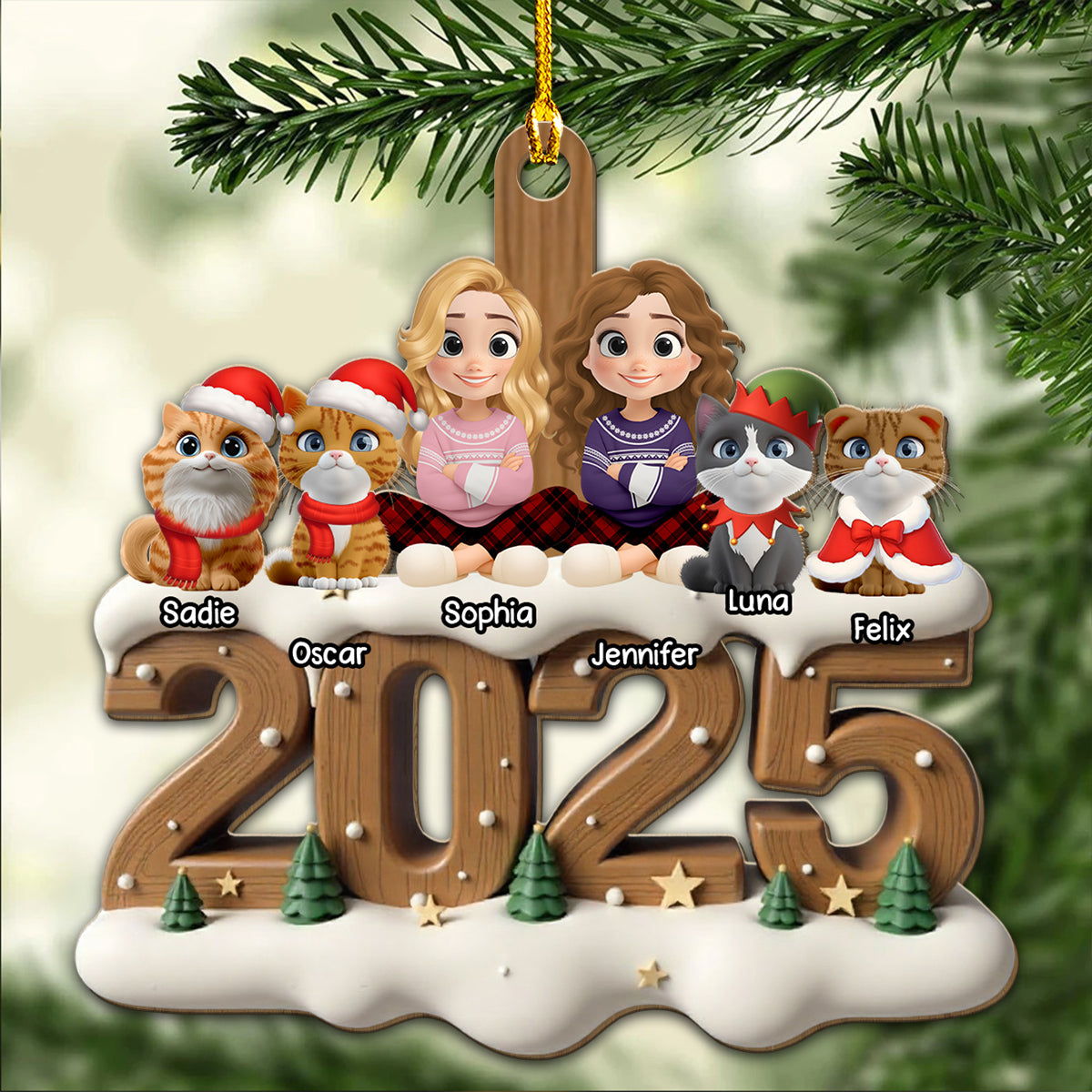 Together With Cats This Year Onwards - Personalized Custom 3D Effect Wood Ornament