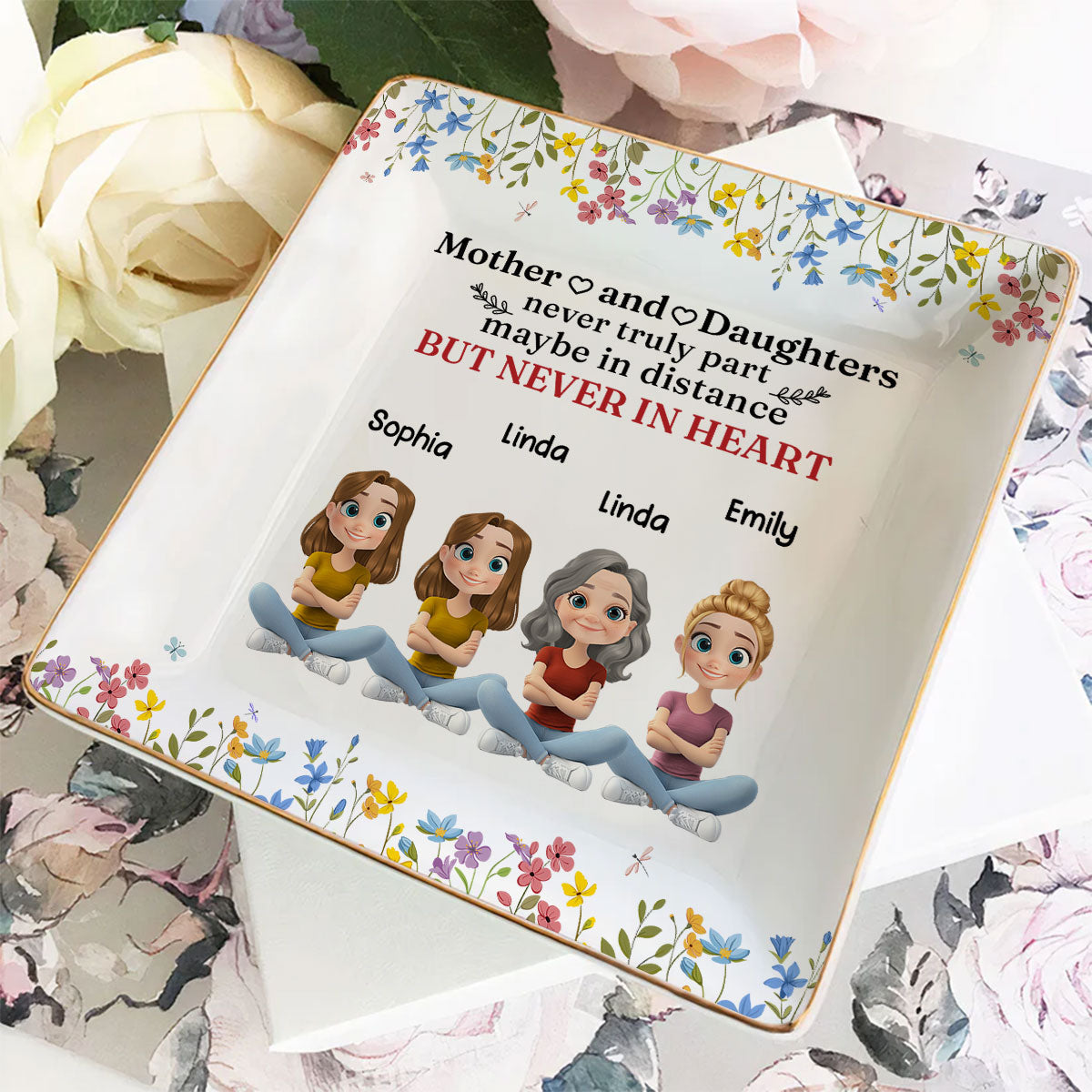 Mother And Daughter Never Truly Part - Personalized Custom Jewelry Dish