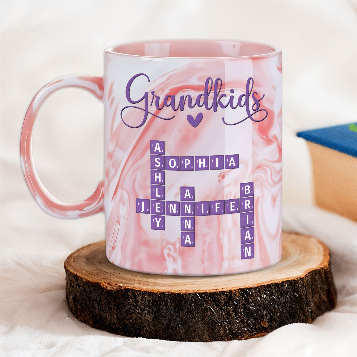 Love My Grandkids Crossword - Personalized Custom Pink Marble Mug