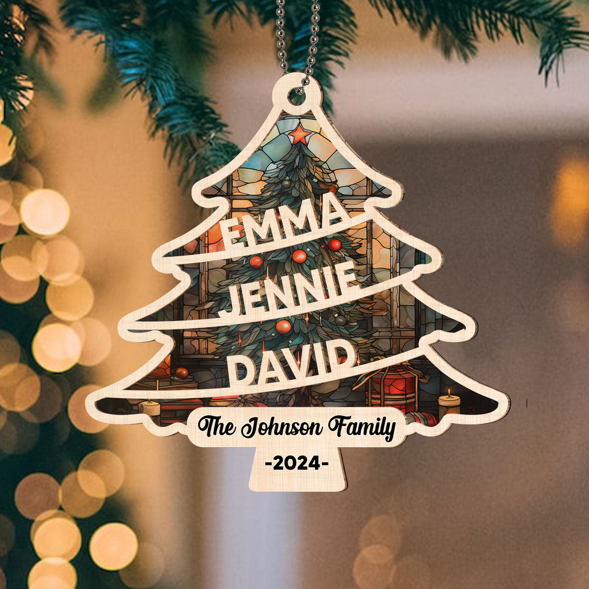 Family Christmas Tree - Personalized Custom Suncatcher Ornament