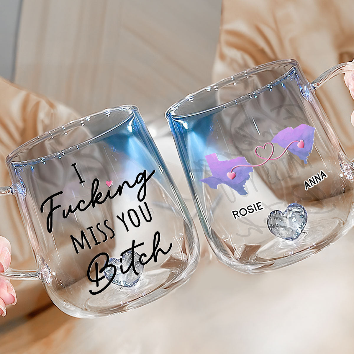I Really Miss You Besties - Personalized Custom Blue Gradient Glass Mug