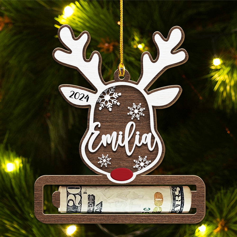 Christmas Reindeer - Personalized Custom Money Holder Wood Ornament