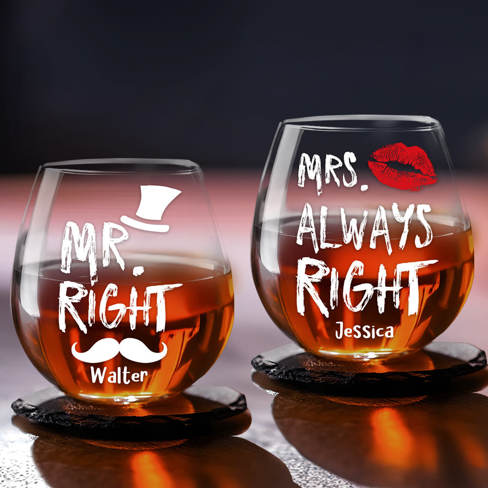 Mr And Mrs Right - Personalized Custom Wine Glass