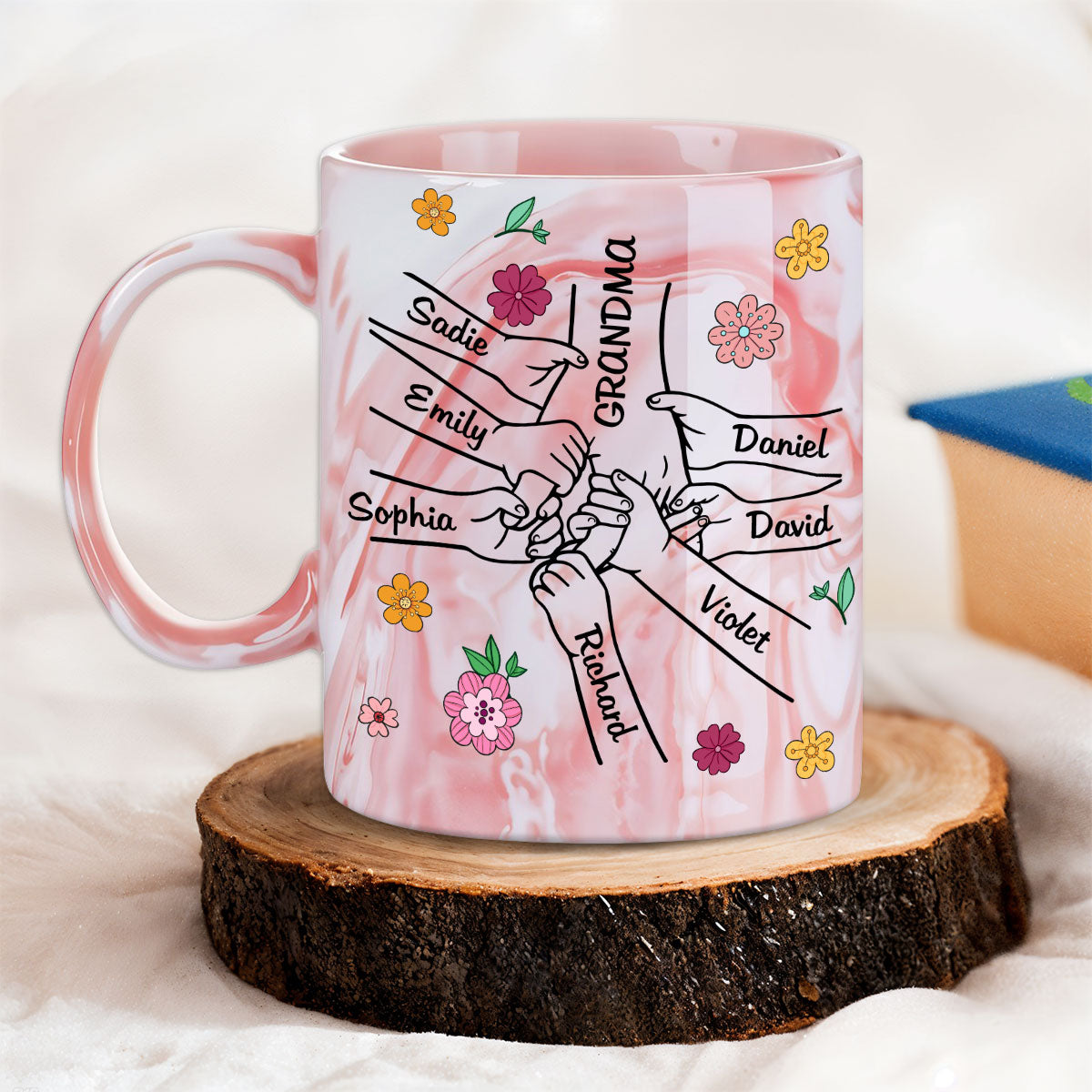 Lovely Grandma - Personalized Custom Pink Marble Mug