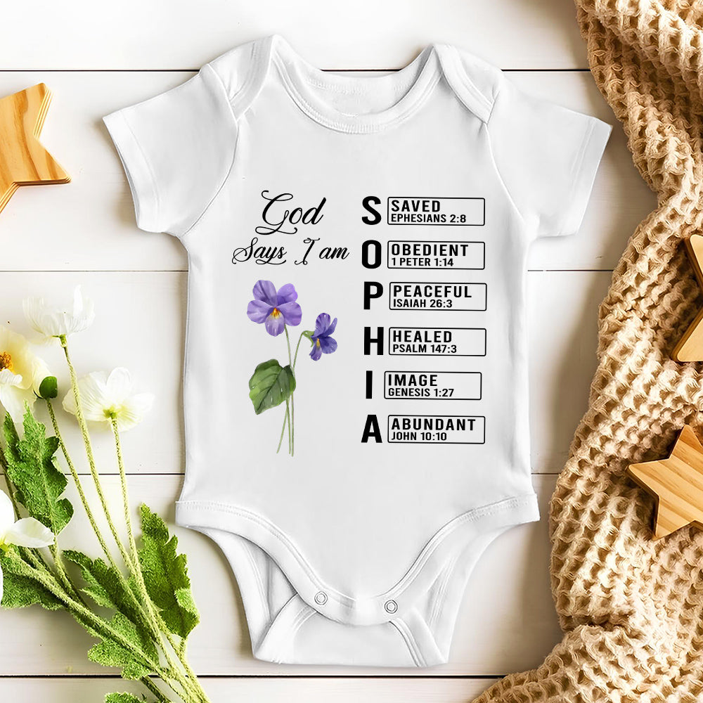 God Says I Am Name Letter In Bible - Personalized Custom Baby Onesie