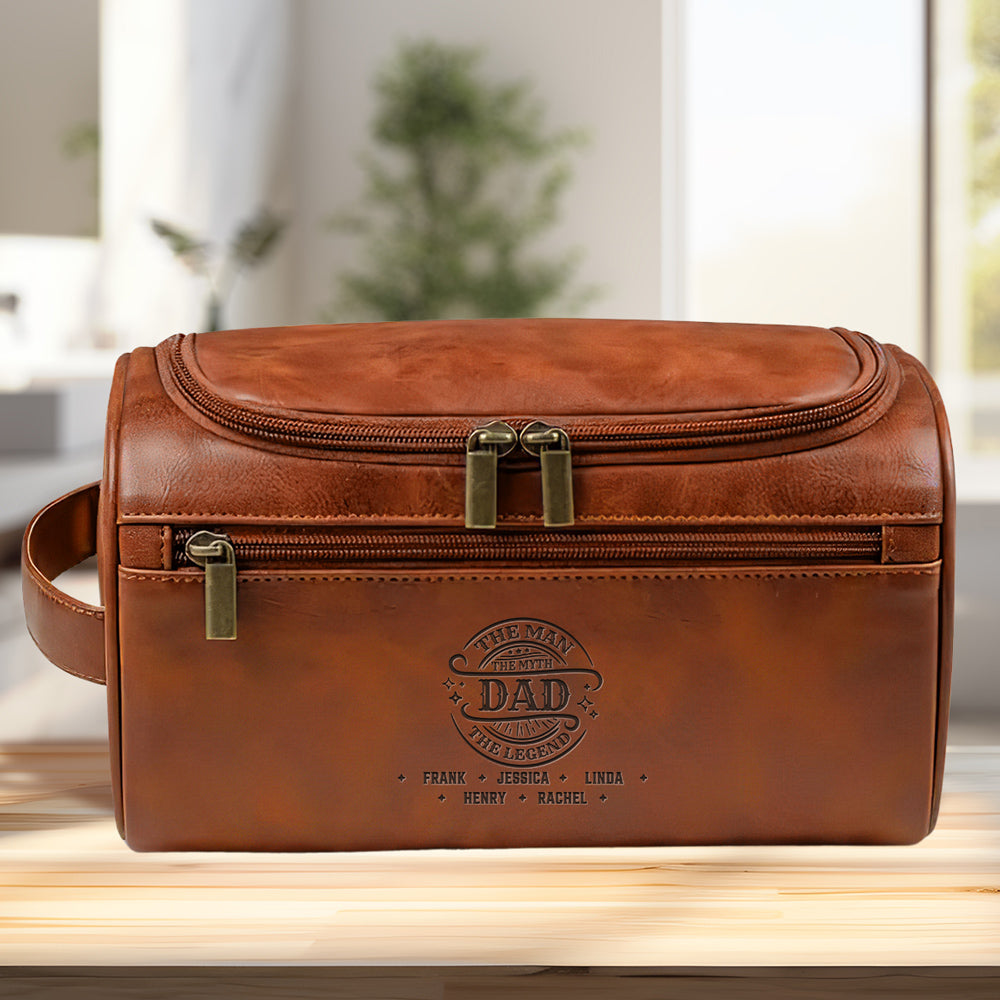 The Man The Myth The Legend - Personalized Custom Engraved Leather Toiletry Bag