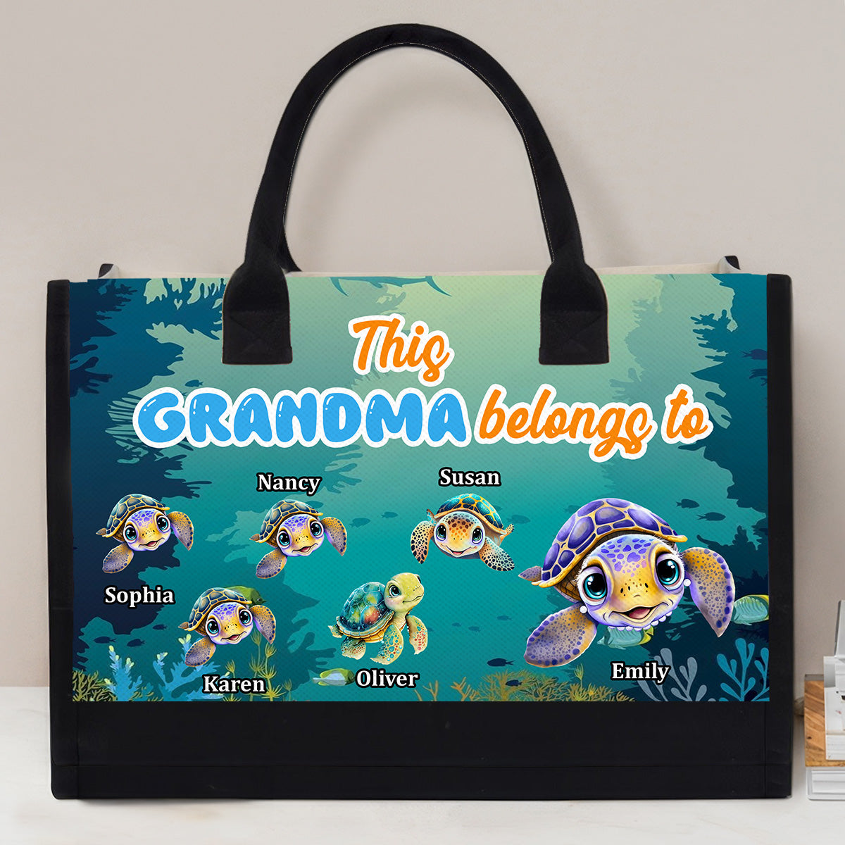 This Grandma Belongs To Turtle Summer - Personalized Custom Canvas Tote Bag