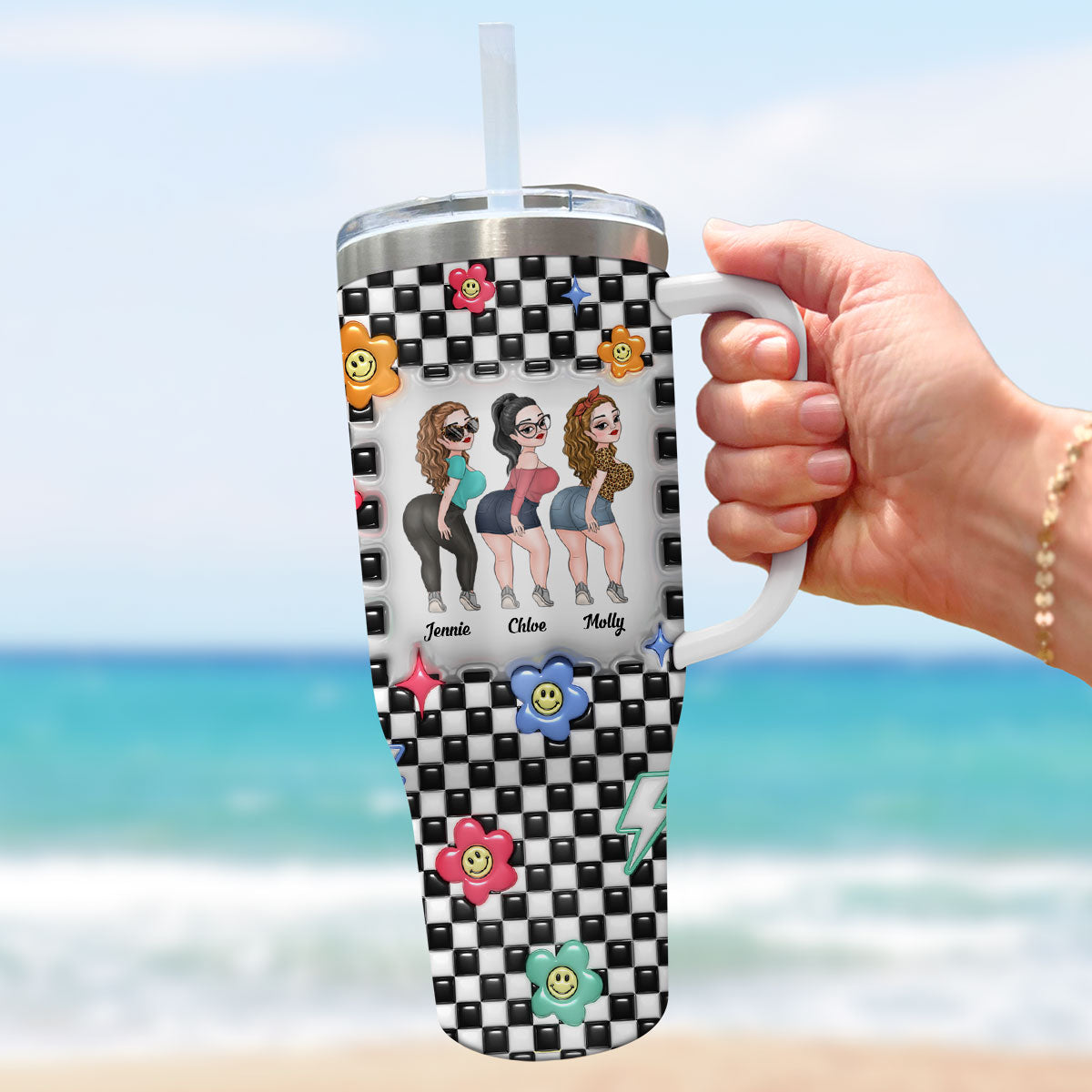 Sisters By Hearts - Personalized Custom 3D Inflated Effect Printed 40 Oz Tumbler