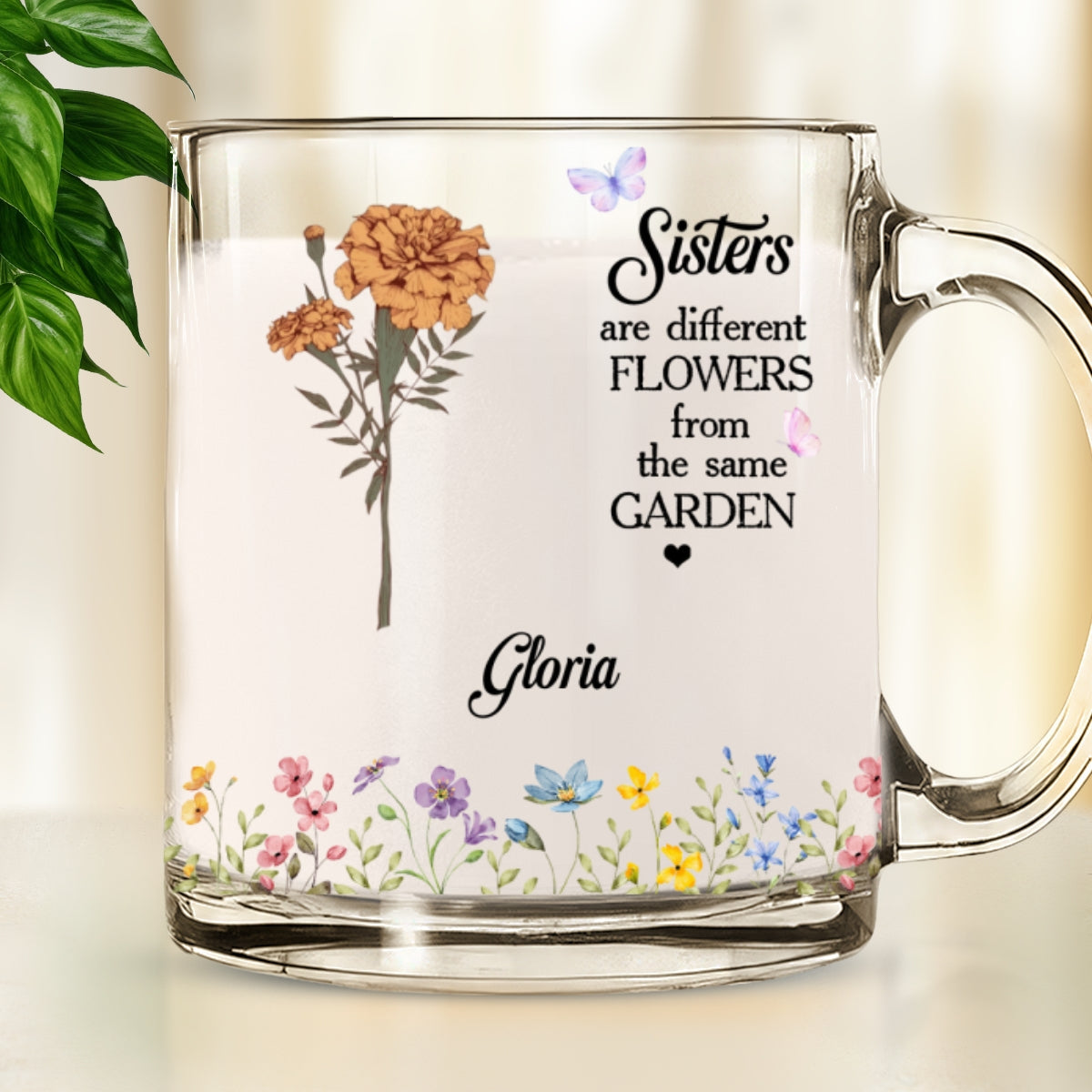 Floral Sisters Forever - Personalized Custom Glass Mug