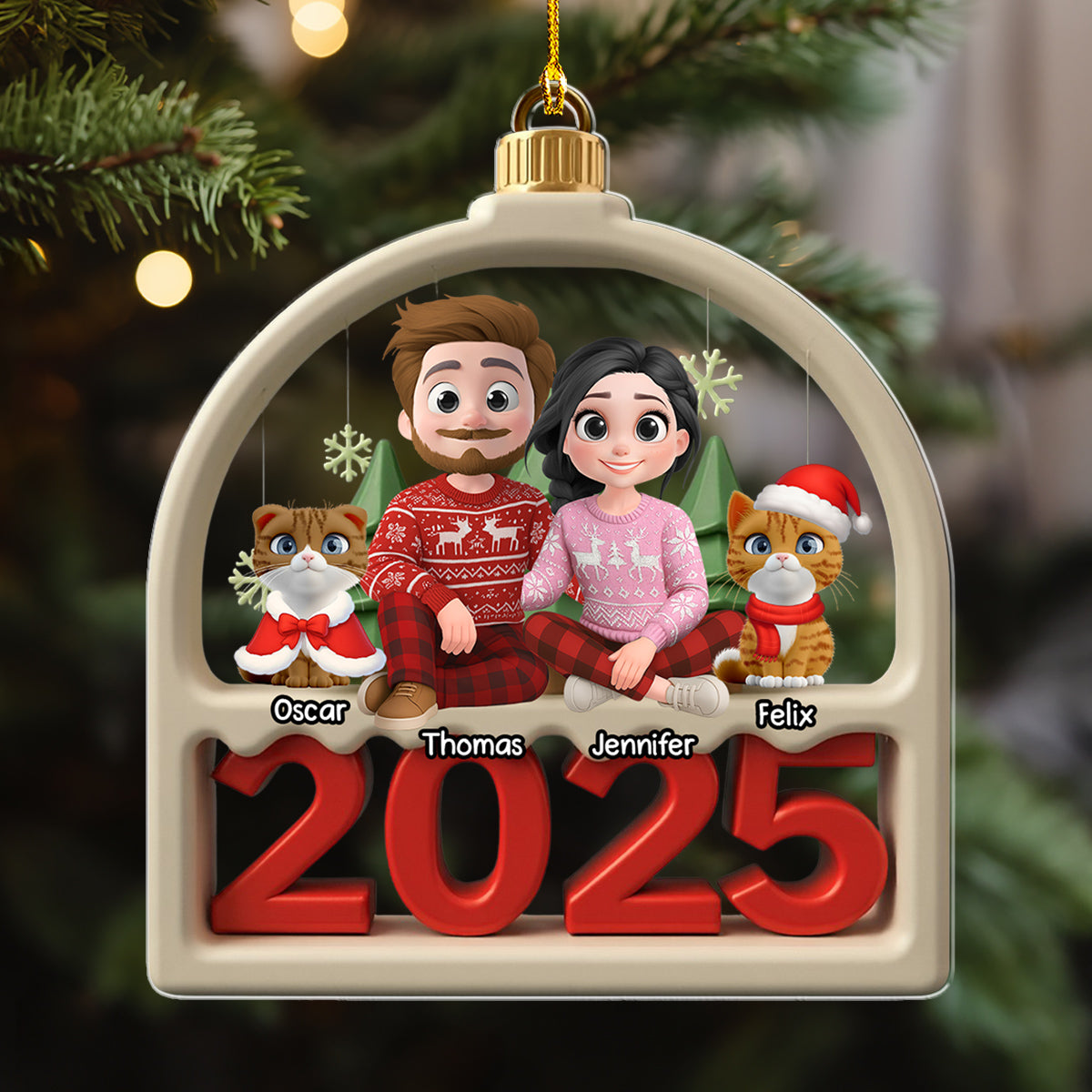 Family Furry And Cat - Personalized Custom Acrylic Ornament